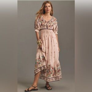 Anthropologie Somerset Puff-Sleeve Pale Pink Floral Maxi Dress Women’s Size XSP